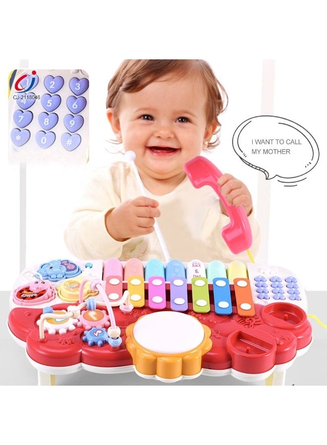 لعبة بيانو موسيقية للأطفال 6×1 مع إكسليفون وطبلة وتليفون – أضواء وأصوات – مناسبة من 6 شهور+ - Image 1